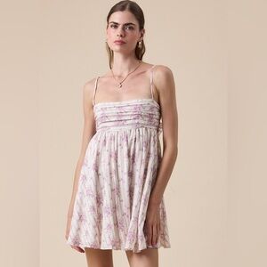 Sky to Moon Floral Stripe Open Back Tie Swing Mini Dress